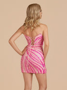 Fina | Pink - Bodycon Strapless Sequin Stripes Homecoming Dress