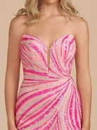 Fina | Pink - Bodycon Strapless Sequin Stripes Homecoming Dress