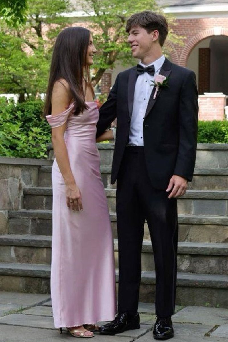 Finara | Coral - Off The Shoulder Sheath Satin Long Prom Dresses - KissProm