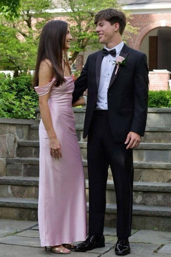 Finara | Coral - Off The Shoulder Sheath Satin Long Prom Dresses - KissProm