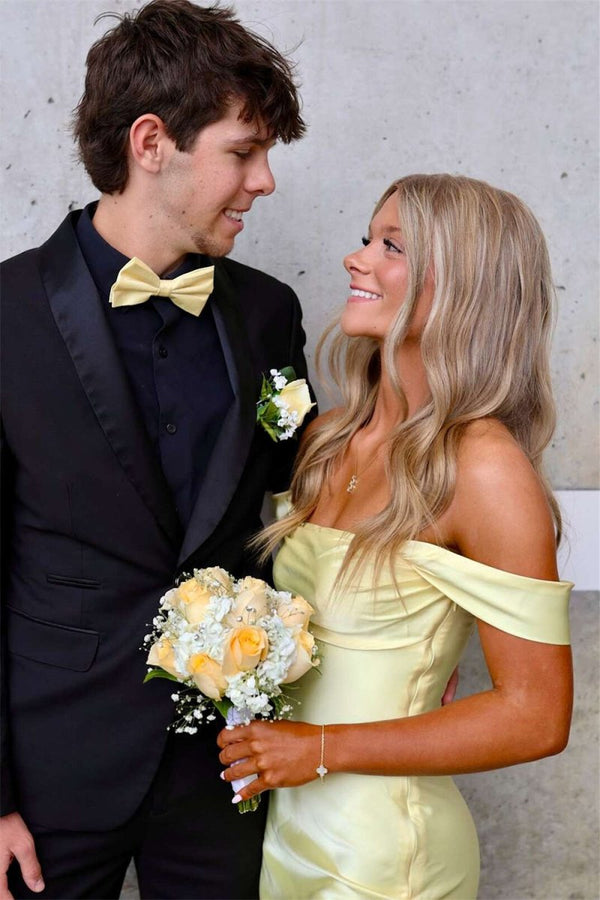 Finara | Coral - Off The Shoulder Sheath Satin Long Prom Dresses - KissProm