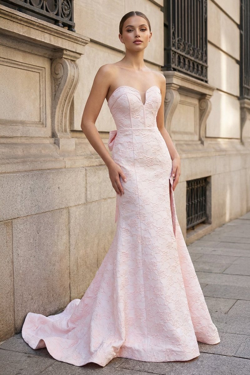 Strapless Floral Printed Mermaid Prom Dress With Split - KissProm