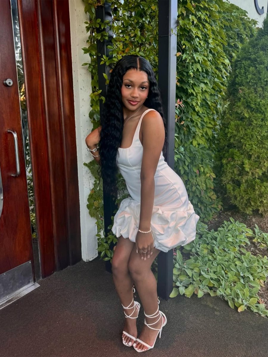 Fionndra | White - A Line Square Neck Satin Ruffles Short Homecoming Dress