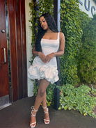 Fionndra | White - A Line Square Neck Satin Ruffles Short Homecoming Dress