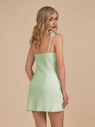 Fioraelyn | Sage - Sheath Satin V Neck Short Homecoming Dresses with Flower Straps