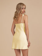 Fioraelyn | Yellow - Sheath Satin V Neck Short Homecoming Dresses with Flower Straps - KissProm