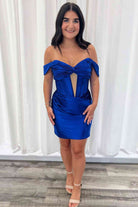 Fiore | Off the Shoulder Royal Blue Ruched Mini Homecoming Dress