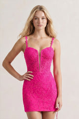 Fitted Straps Appliques Mini Homecoming Dress - KissProm