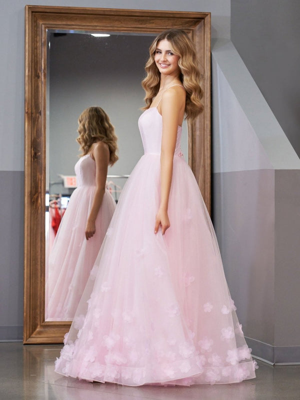Arabella |A-line Spaghetti Straps Pink Tulle Prom Dress