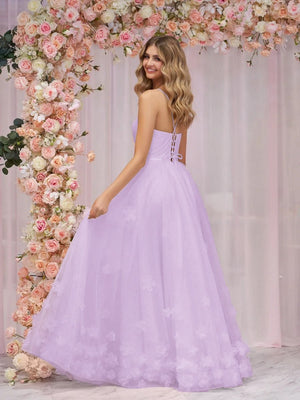 Arabella |A-line Spaghetti Straps Pink Tulle Prom Dress