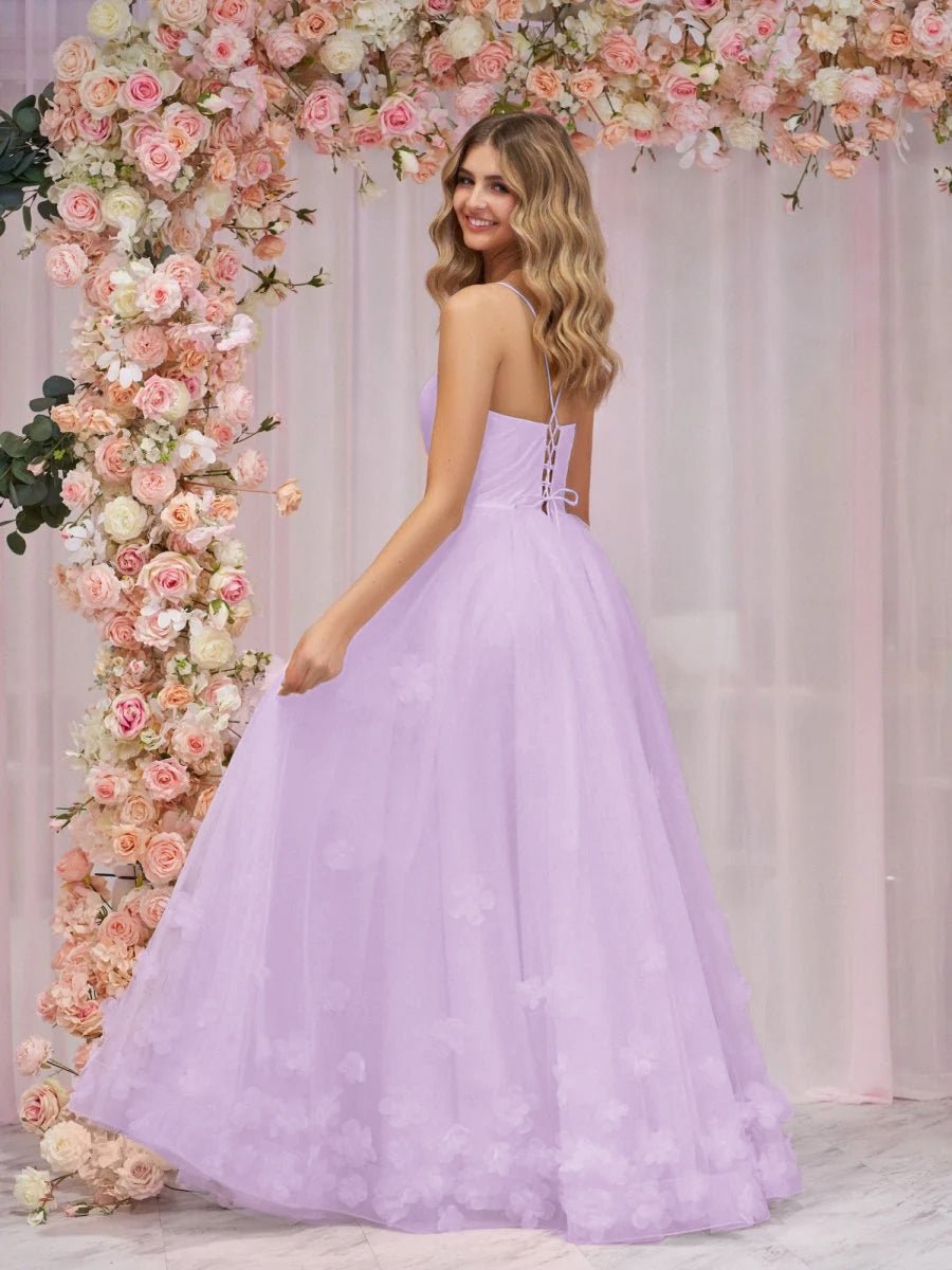Arabella Pink A-line Spaghetti Straps Pink Tulle Prom Dress