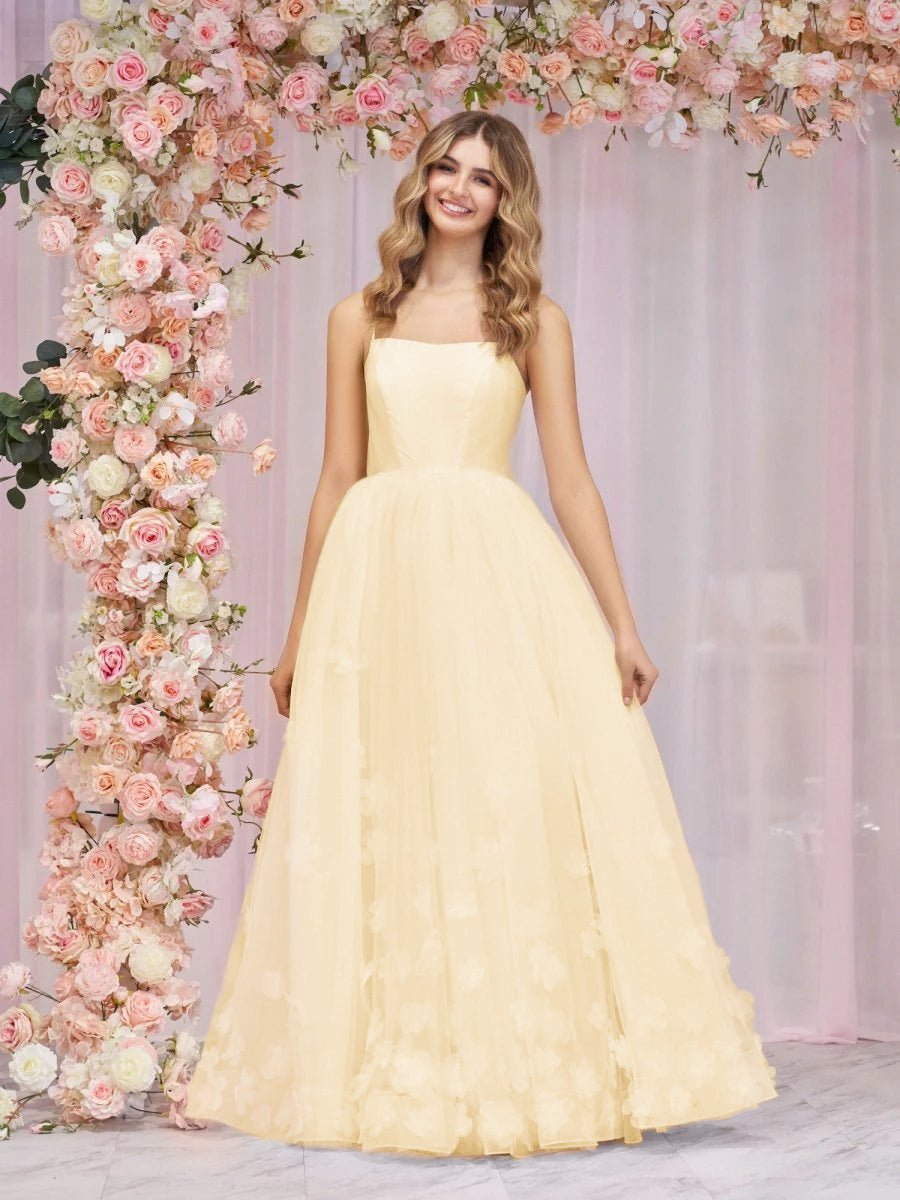 Arabella |A-line Spaghetti Straps Pink Tulle Prom Dress