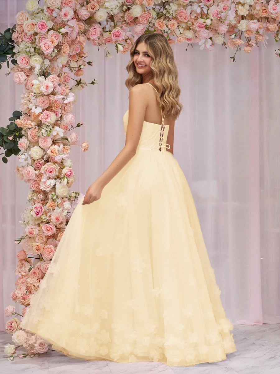 Arabella Pink A-line Spaghetti Straps Pink Tulle Prom Dress