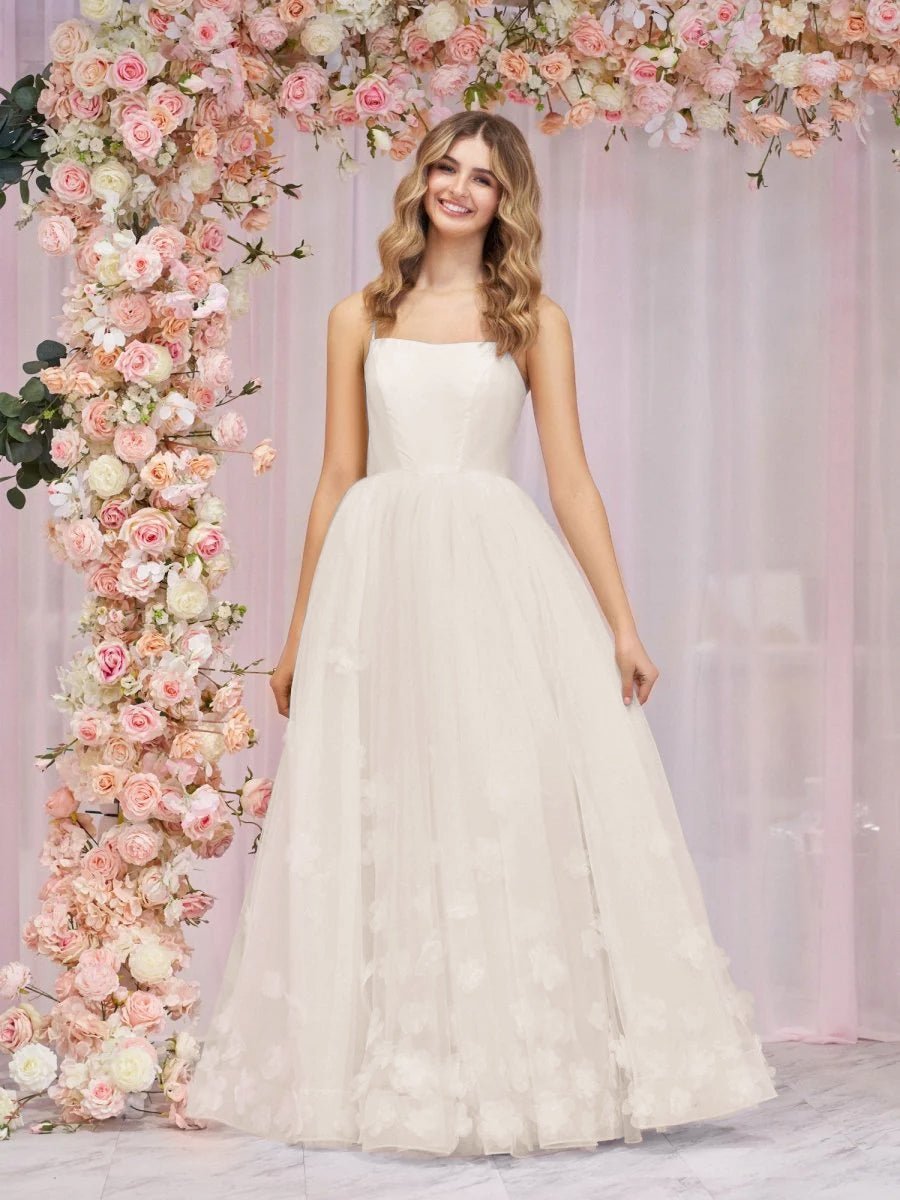 Arabella Pink A-line Spaghetti Straps Pink Tulle Prom Dress