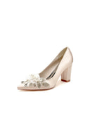 Floral Beaded Pointed Toe Chunky Heel - KissProm