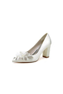 Floral Beaded Pointed Toe Chunky Heel - KissProm
