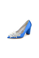 Floral Beaded Pointed Toe Chunky Heel - KissProm