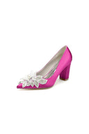Floral Beaded Pointed Toe Chunky Heel - KissProm
