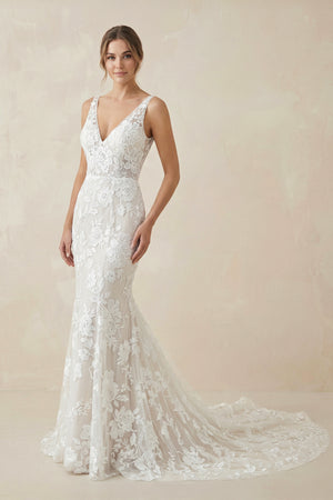 Floral Lace Appliques V Neck Sleeveless Mermaid Boho Wedding Dresses – Wedding Dresses by KissProm | Available at KissProm
