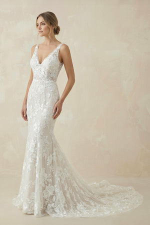 Floral Lace Appliques V Neck Sleeveless Mermaid Boho Wedding Dresses – Wedding Dresses by KissProm | Available at KissProm
