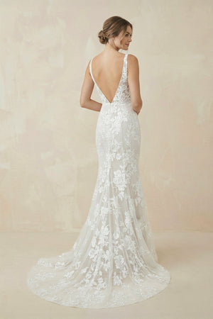 Floral Lace Appliques V Neck Sleeveless Mermaid Boho Wedding Dresses – Wedding Dresses by KissProm | Available at KissProm