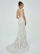 Floral Lace Appliques V Neck Sleeveless Mermaid Boho Wedding Dresses - KissProm