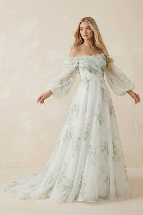 A-Line Floral Appliqued Majesty Bridal Wedding Dress with Ruffles – Wedding Dresses by KissProm | Available at KissProm