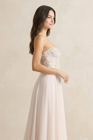 Floral Sweetheart Corset A - Line Chiffon Bridesmaid Dress - KissProm Bridesmaid Dresses
