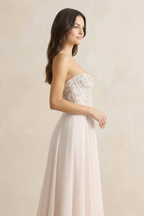 Floral Sweetheart Corset A - Line Chiffon Bridesmaid Dress - KissProm Bridesmaid Dresses