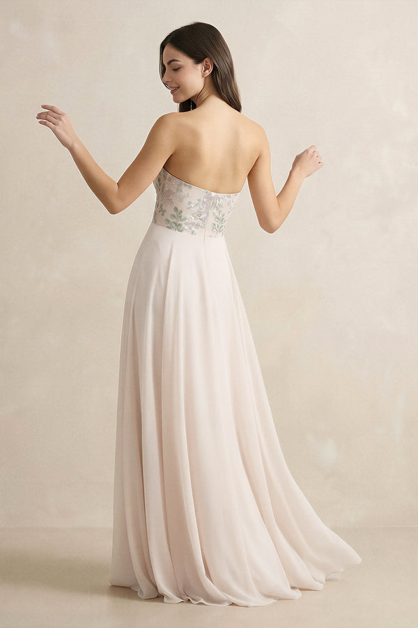 Floral Sweetheart Corset A - Line Chiffon Bridesmaid Dress - KissProm Bridesmaid Dresses