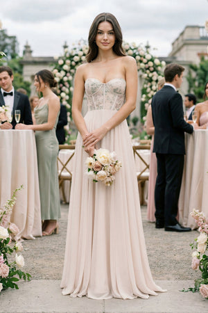 Floral Sweetheart Corset A - Line Chiffon Bridesmaid Dress - KissProm Bridesmaid Dresses