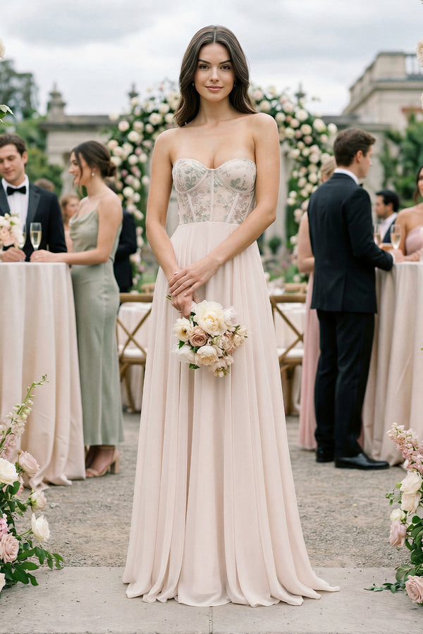 Floral Sweetheart Corset A - Line Chiffon Bridesmaid Dress - KissProm Bridesmaid Dresses