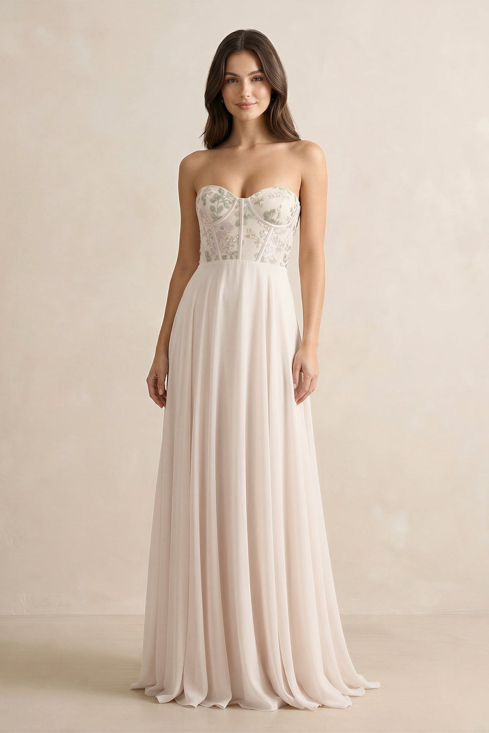Floral Sweetheart Corset A - Line Chiffon Bridesmaid Dress - KissProm Bridesmaid Dresses