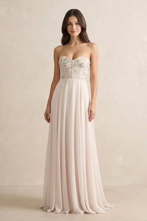 Floral Sweetheart Corset A - Line Chiffon Bridesmaid Dress - KissProm Bridesmaid Dresses