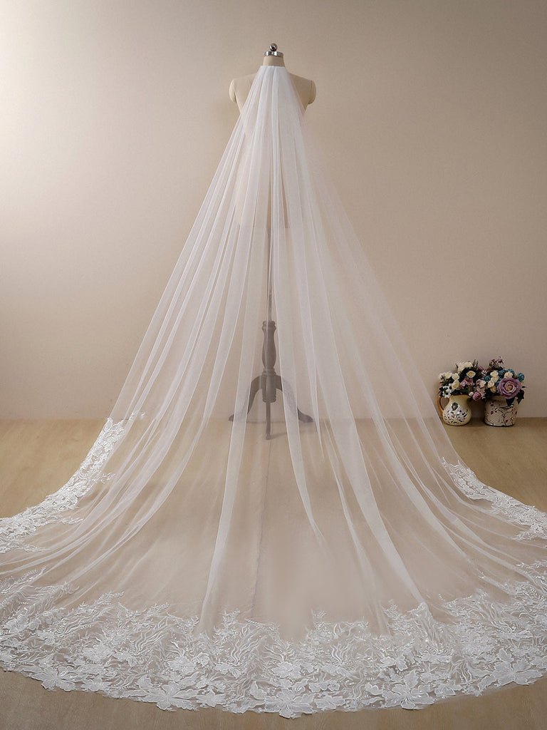 Flower Lace Cathedral Veil Bridal Veil Wedding Veil - KissProm