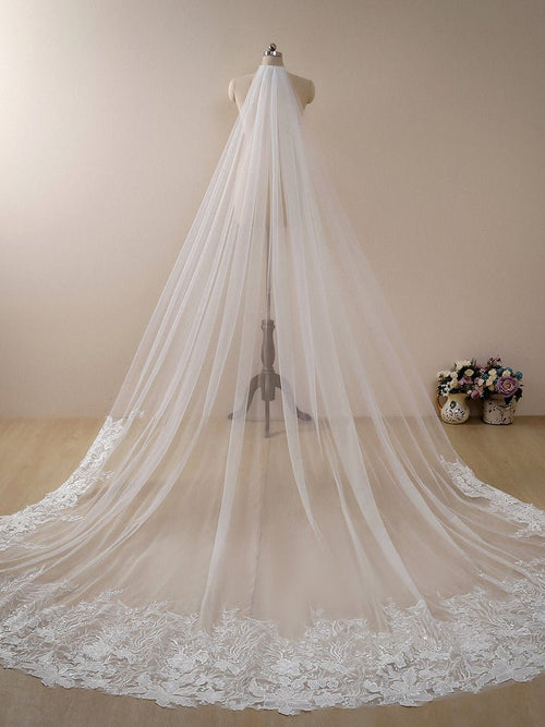 Flower Lace Cathedral Veil Bridal Veil Wedding Veil - KissProm