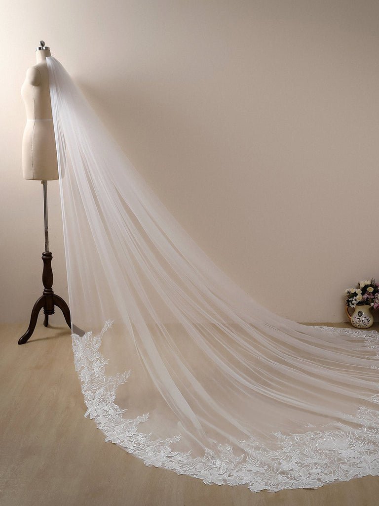 Flower Lace Cathedral Veil Bridal Veil Wedding Veil - KissProm