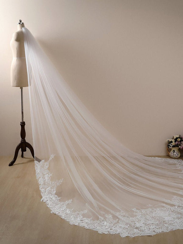 Flower Lace Cathedral Veil Bridal Veil Wedding Veil - KissProm