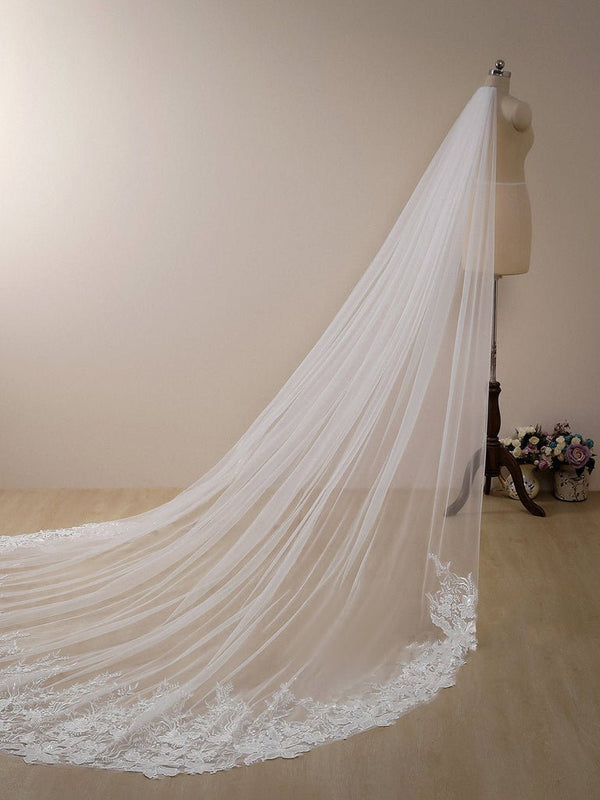 Flower Lace Cathedral Veil Bridal Veil Wedding Veil - KissProm