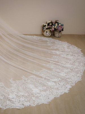 Flower Lace Cathedral Veil Bridal Veil Wedding Veil - KissProm