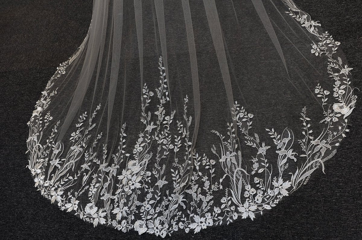Vintage Flower Lace Veil Cathedral Tulle Bridal veil - KissProm