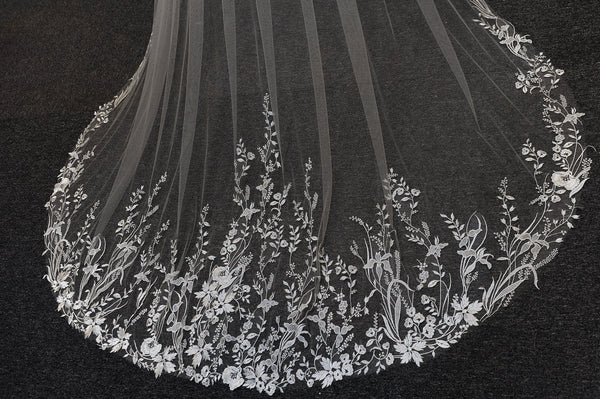 Vintage Flower Lace Veil Cathedral Tulle Bridal veil – Wedding Veils by KissProm | Available at KissProm