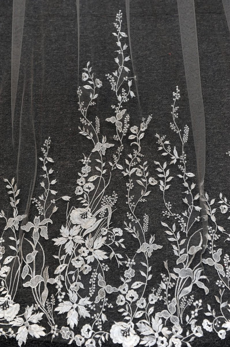 Vintage Flower Lace Veil Cathedral Tulle Bridal veil - KissProm