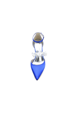 Flower Pearl Strap Pointed Toe High Heels - KissProm