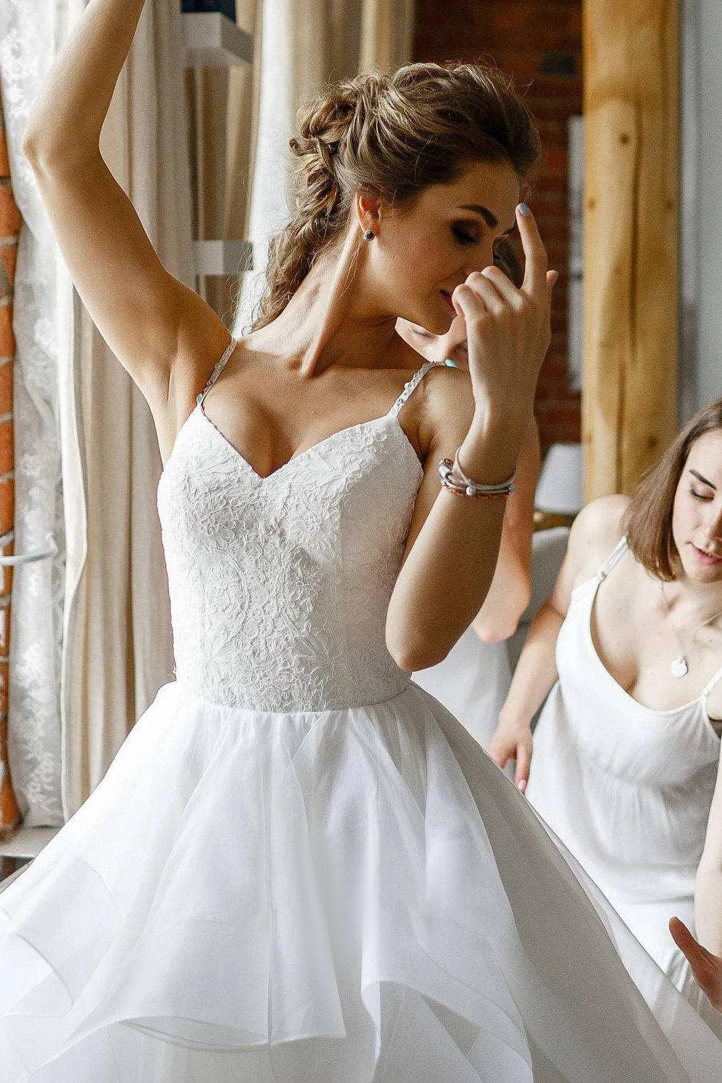 Lace layered wedding dress online