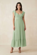 Flutter Sleeve Sweetheart A-Line Chiffon Bridesmaid Dress in Sage - KissProm BRIDESMAID DRESSES