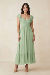 Flutter Sleeve Sweetheart A-Line Chiffon Bridesmaid Dress in Sage - KissProm BRIDESMAID DRESSES