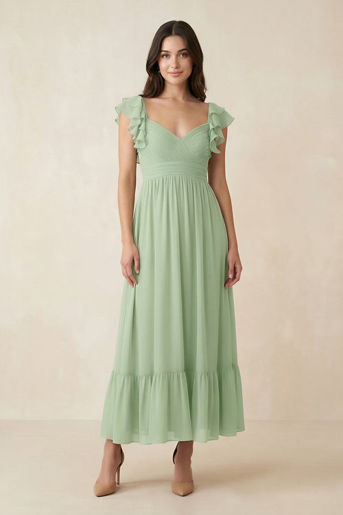 Flutter Sleeve Sweetheart A-Line Chiffon Bridesmaid Dress in Sage - KissProm BRIDESMAID DRESSES