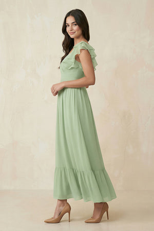 Flutter Sleeve Sweetheart A-Line Chiffon Bridesmaid Dress in Sage - KissProm BRIDESMAID DRESSES