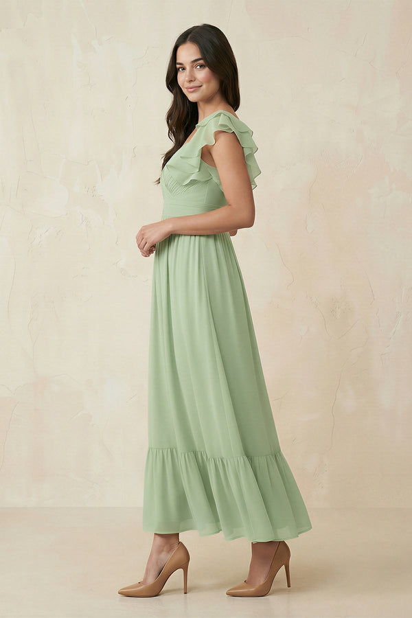 Flutter Sleeve Sweetheart A-Line Chiffon Bridesmaid Dress in Sage - KissProm BRIDESMAID DRESSES